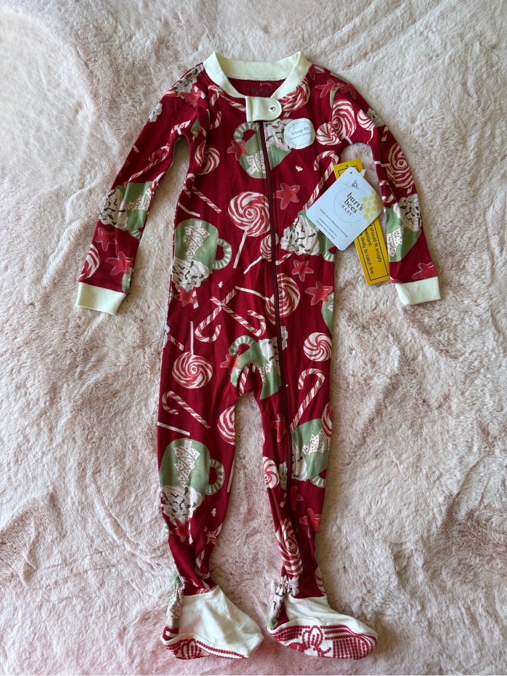 NWT Burtâs Bees Baby Holiday Festive Zipper Footie Sleeper Pajamas Size 18 month